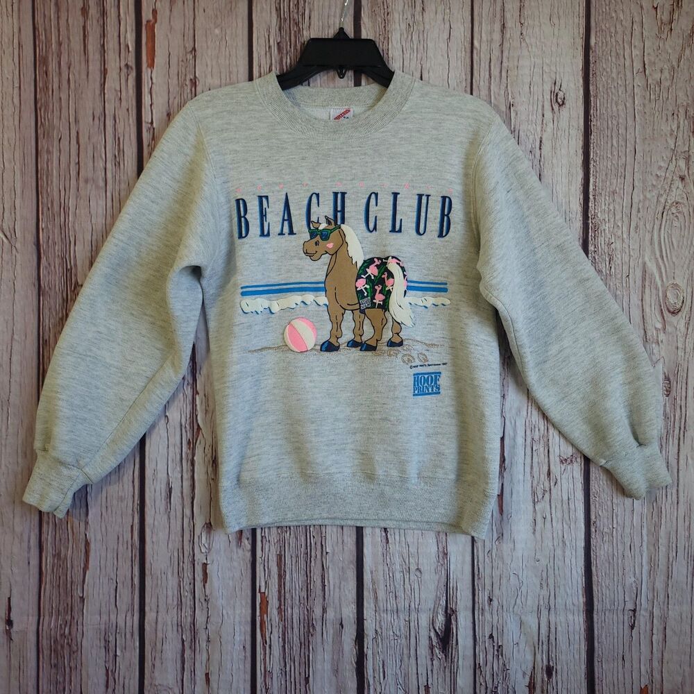 Jerzees S Horse Pony Unisex Gray Crewneck USA VTG 1987 Sweatshirt Beach USA